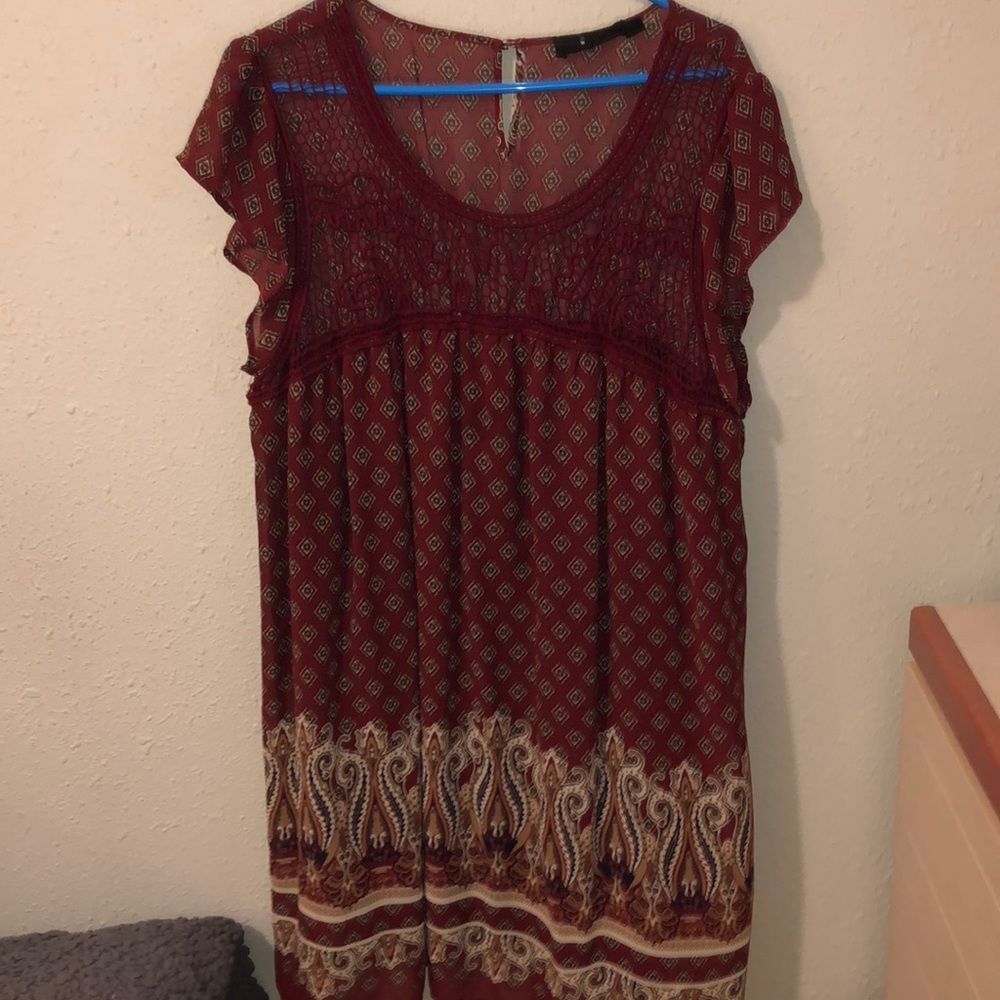Plus Size Maroon Tribal Print Dress